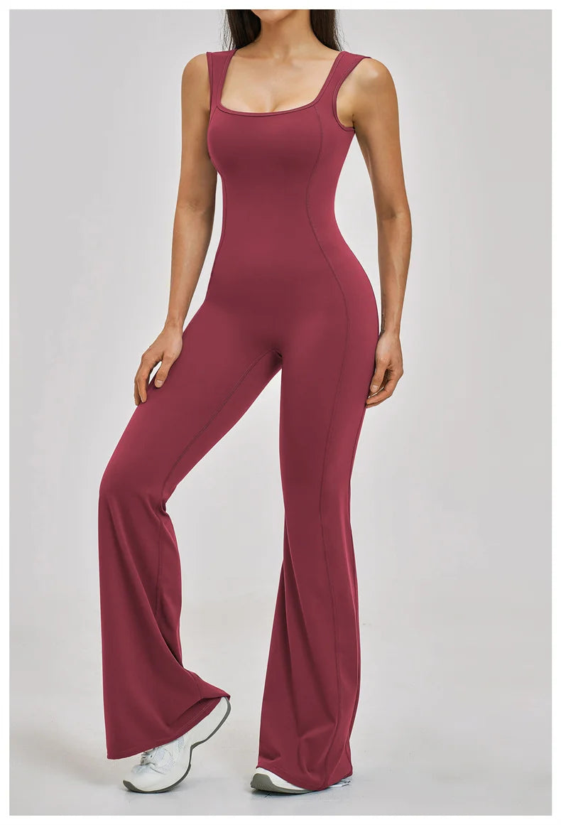 TRY TO BN Women Yoga Jumpsuit Beautiful Back High Strength Fitness Workout Bodysuit One Piece Sportswear Flare Pants Gym Clothes