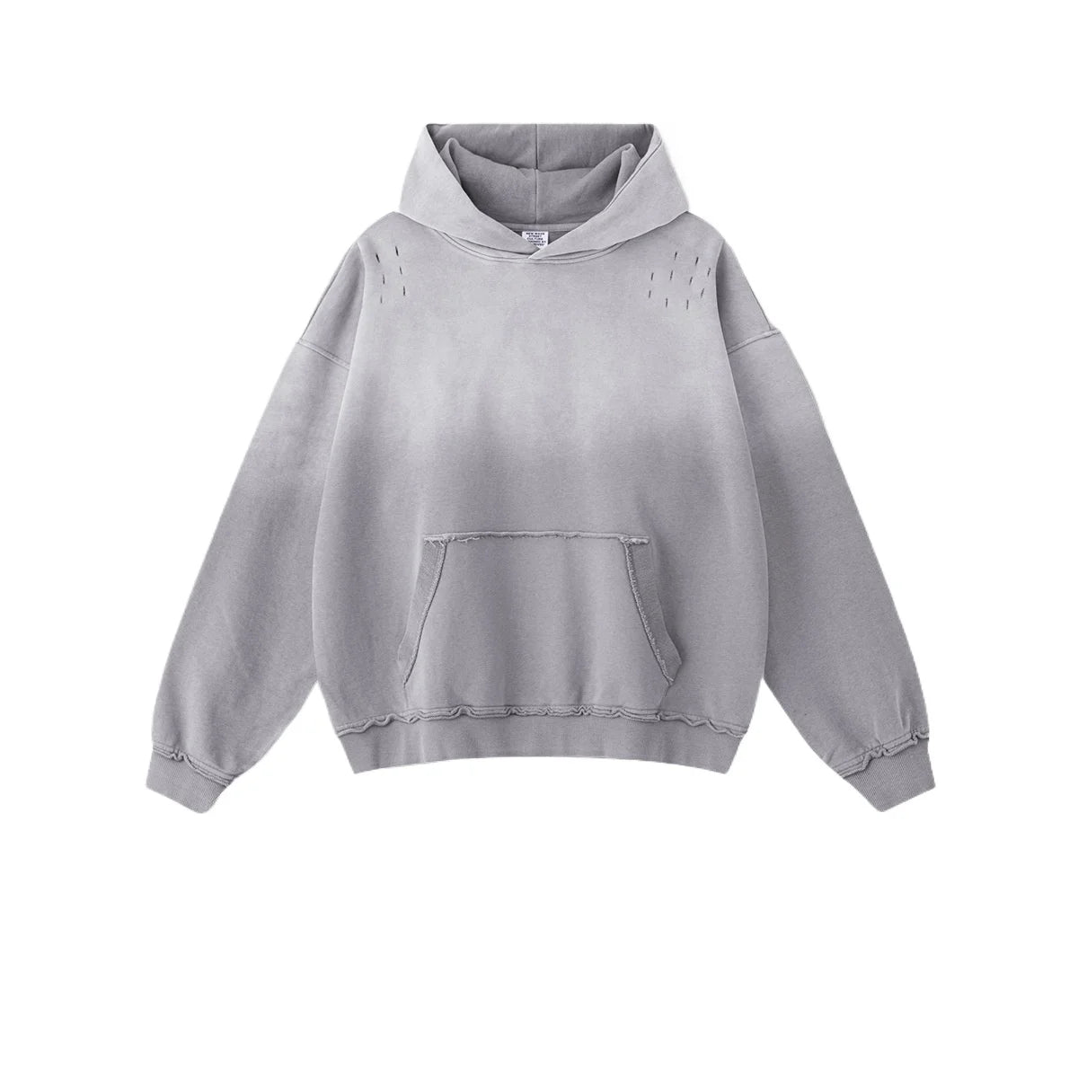 Custom LOGO men's 2025 autumn 370G heavy 100% cotton gradual change hole hooded sweater straight trousers set