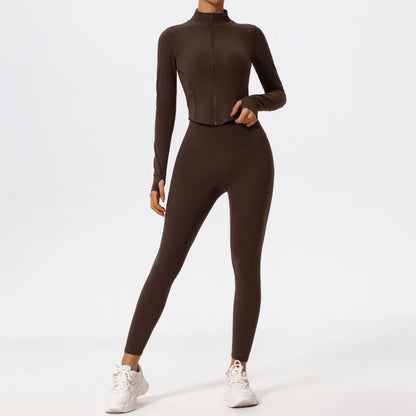 Hearuisavy Summer Ultra-Soft Fabrics 2Pcs Long Sleeve Gym Set Women Quick-Dry Yoga Clothes Workout Leggings Suit Sports Jackets