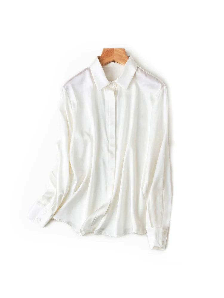 SuyaDream Woman Solid Shirts 93%Real Silk 7%Spandex Long Sleeves Chic Blouses, 2025 Spring Autumn Office Lady Top