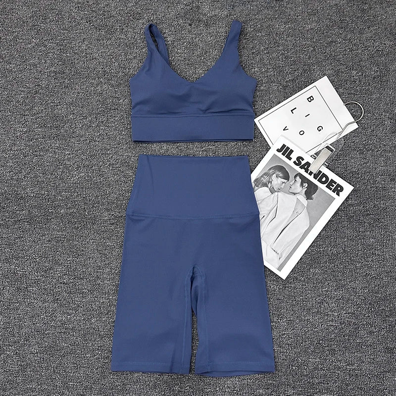 SOISOU Nylon Short Sets Womens Clothing Sports Bra Cycling Shorts Workout Set Women's Tracksuit Gym Yoga Sexy Outfit Women 2023
