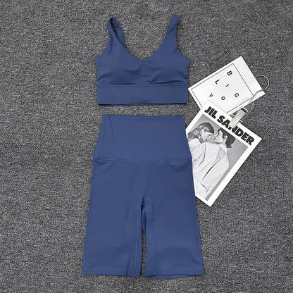 SOISOU Nylon Short Sets Womens Clothing Sports Bra Cycling Shorts Workout Set Women's Tracksuit Gym Yoga Sexy Outfit Women 2023