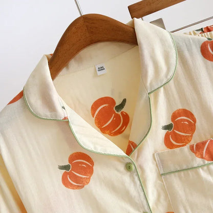 Spring/Summer 2026 New Women's 100% Cotton Gauze Thin Long Sleeve Pants Two Piece Cardigan Homewear Set Sleepwear Pijama