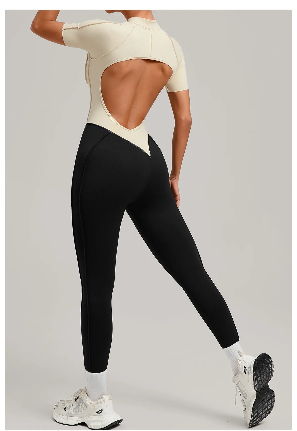SOISOU Zipper Jumpsuit Women Nylon Clothing Sportswear Woman Gym Yoga Sport Sets Short Sleeve Workout Sets Women Tracksuit