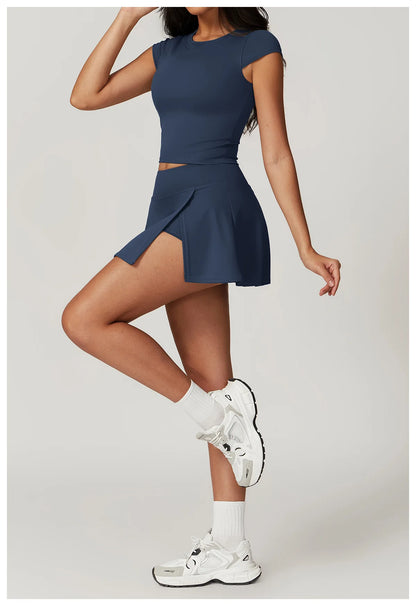 Custom LOGO women's beautiful back tight yoga set quick-drying high waist hip lift running fitness sports skirt 2-piece set