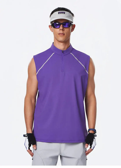#461-XIYU Custom LOGO Half Zipper Gym Vest High Quality Shirt Sleeveless T-shirts Men Tank Tops Running Fitness Sports Vest Men