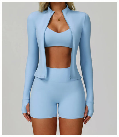Yoga Shirts For Women Zipper Long Sleeve Fitness Jacket Running Gym Clothes Workout Dry Fit Breathable High Elastic Sports Top