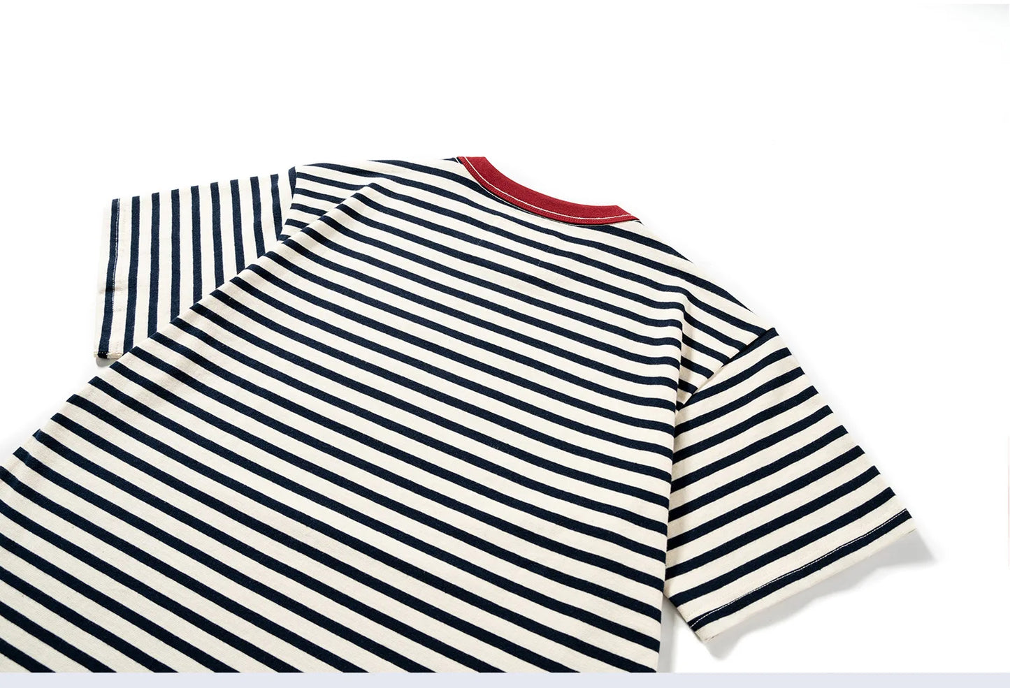 Summer new pure cotton T-shirt men's American retro contrasting shirt versatile couple short sleeved T-shirt striped base shirt