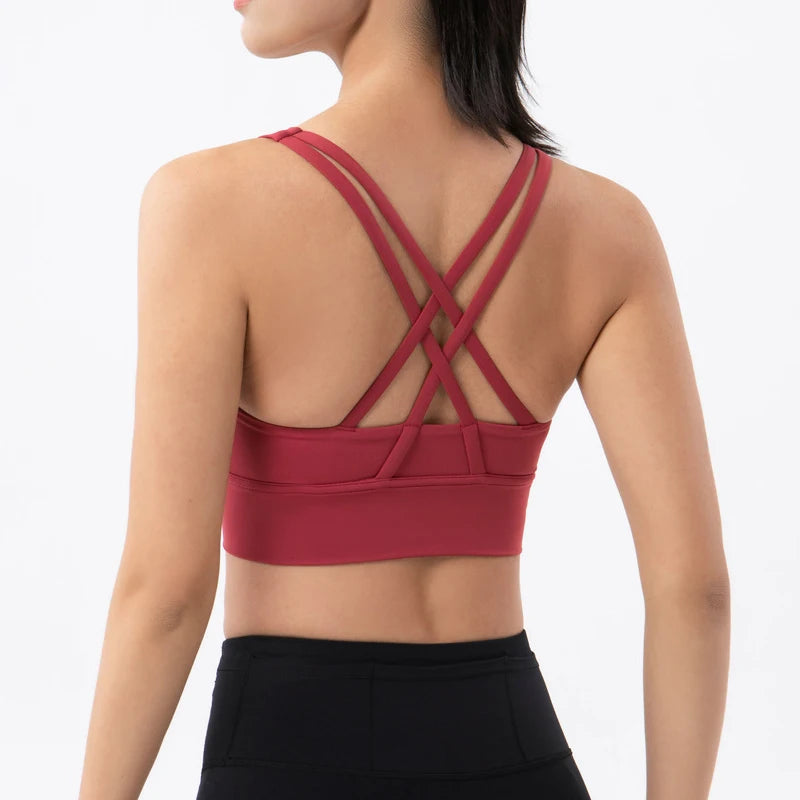 SOISOU Top Women Bra Cropped Bralette Gym Yoga Sports Bra Cross Sexy Back Female Bra Breathable Top Women's Underwear 25 Colors