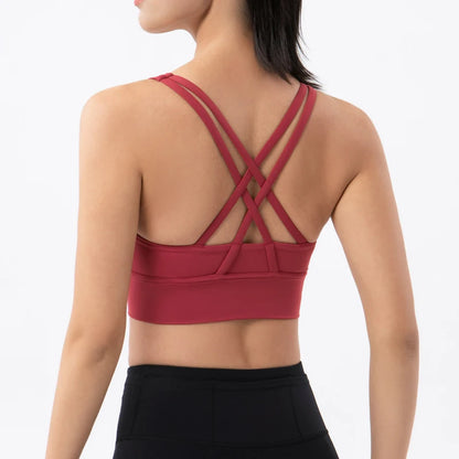 SOISOU Top Women Bra Cropped Bralette Gym Yoga Sports Bra Cross Sexy Back Female Bra Breathable Top Women's Underwear 25 Colors