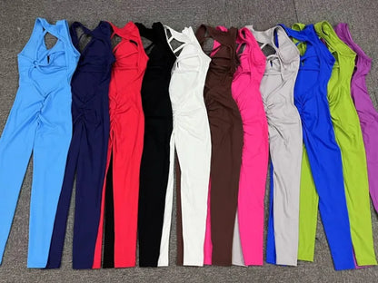 Seamless Yoga Jumpsuits Sports Fitness One-Piece Tight Sleeveless Beauty Back Workout Gym Running Training Bodysuits for Women