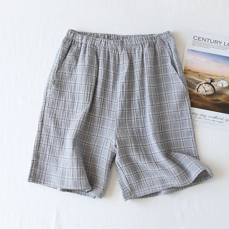Spring and summer men's new style 100% cotton crepe shorts casual couple pajamas men and women solid color plus size home pants