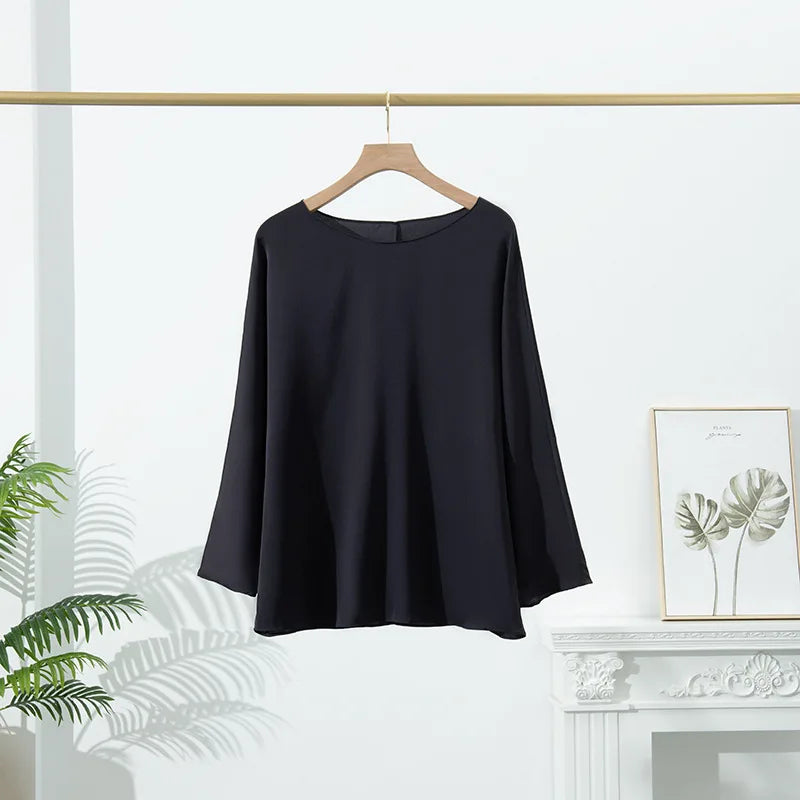 YOLANFAIRY 23MM 93% Real Mulberry Silk T Shirts for Women Summer O-neck Blouse Woman Elegant Shirt Loose OL Tops and Blouses