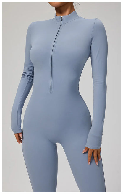 TRY TO BN Women's Jumpsuit Long Sleeve Zipper Shapewear Bodysuit Yoga Fitness One Piece Tights Gym Clothing Mono Deportivo Mujer