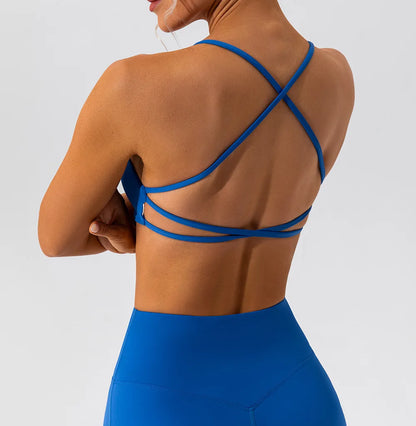 Summer Sexy Gym Top Women Crease Sports Bra Running Back Cross Yoga Bra Breathable Sports Underwear Women Fitness Workout Top