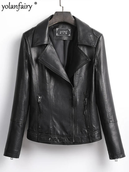 Women's Jacket Spring 2022 100% Sheepskin Jacket Woman Genuine Leather Women's Coat Black Motorcycle Jackets Chaquetas Xhl368