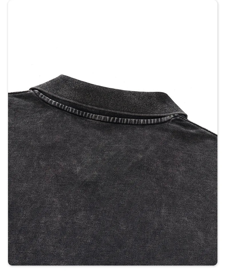 Custom LOGO men's clothing 380G old money wind 100% cotton BOXY short and wide washed old small V-neck curling terry sweater