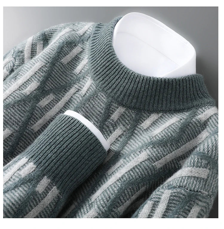 New 100% Pure Wool Cashmere Men's Mock-Neck Pullover Autumn And Winter Color Matching Top Casual Thick Fashion Large Size Jacket