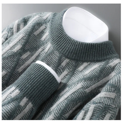 New 100% Pure Wool Cashmere Men's Mock-Neck Pullover Autumn And Winter Color Matching Top Casual Thick Fashion Large Size Jacket