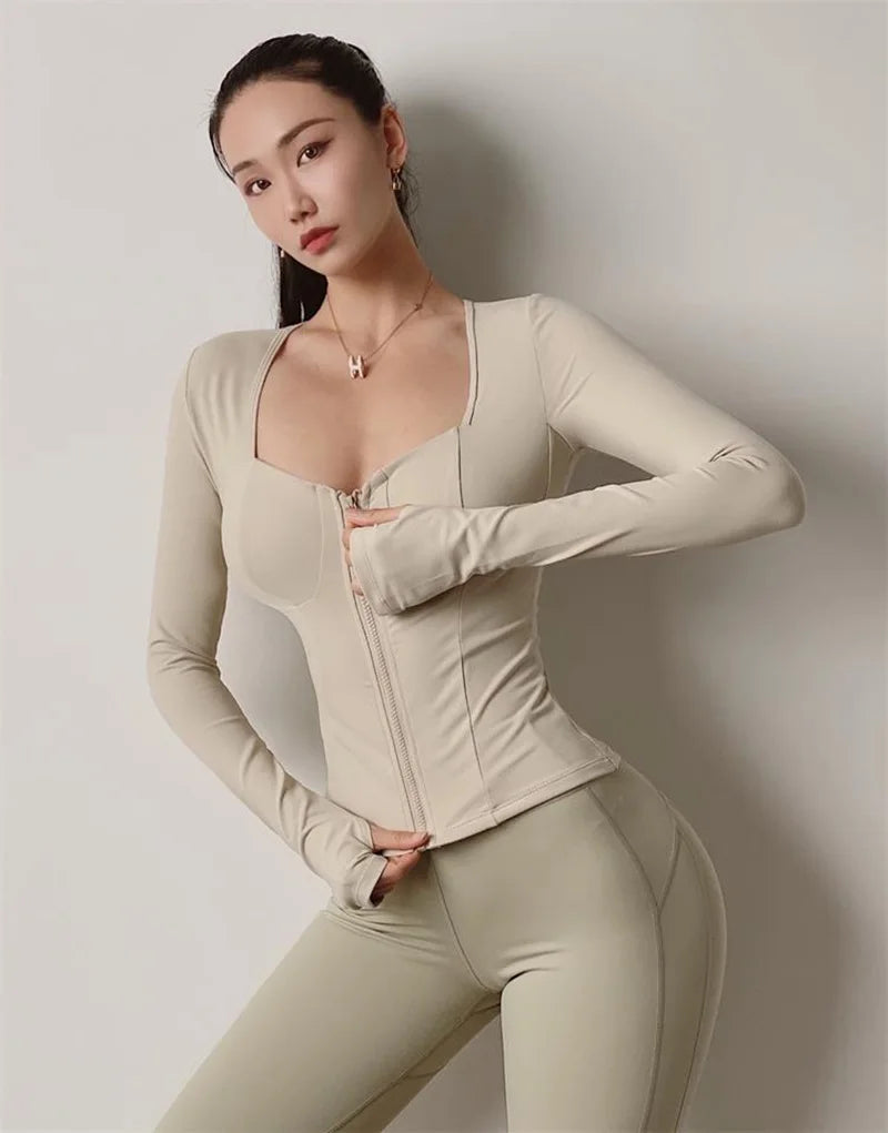 Cloud Hide SEXY Zipper Sports Jacket for Women Long Sleeve Black Yoga Shirt Gym Fitness Coat Running Autumn Winter Workout Top