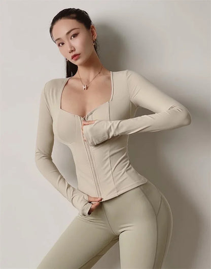 Cloud Hide SEXY Zipper Sports Jacket for Women Long Sleeve Black Yoga Shirt Gym Fitness Coat Running Autumn Winter Workout Top