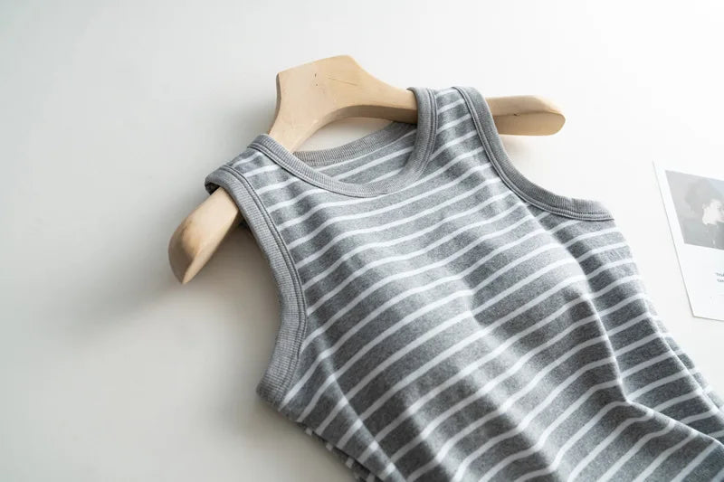 2026 Summer New Women's Tank Top Pajamas All Cotton with Chest Pads Tank Top with Stripe Sports Bottom Short Home Fur Ladies