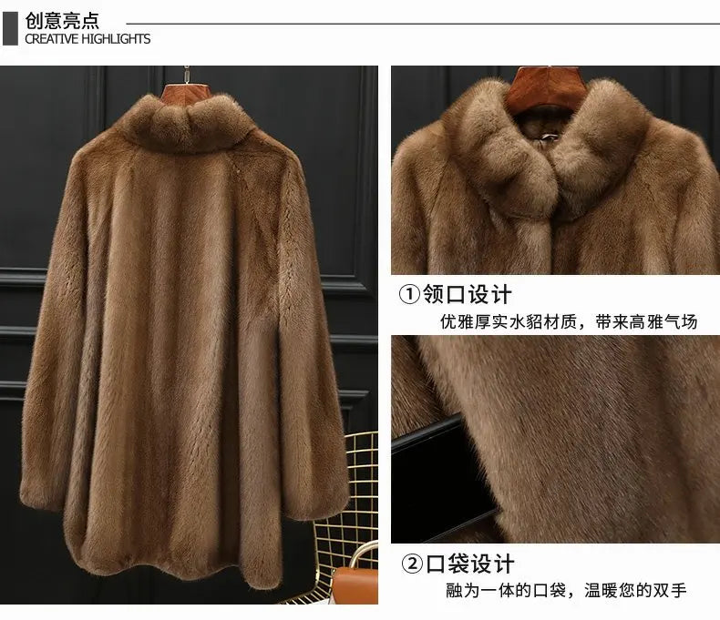 Real Mink Fur Coat Women Clothing Whole Mink Midi Long Fur Jacket 2023 Winter Clothes for Woman Stand Collar Abrigos Mujer FCY