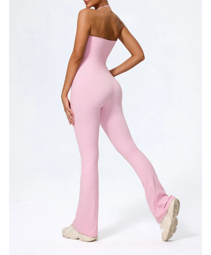 New Summer Women Sleeveless Yoga Jumpsuit Female Gym Flared Overalls Neck-hanging Backless Sportswear Sport Outfit For Woman