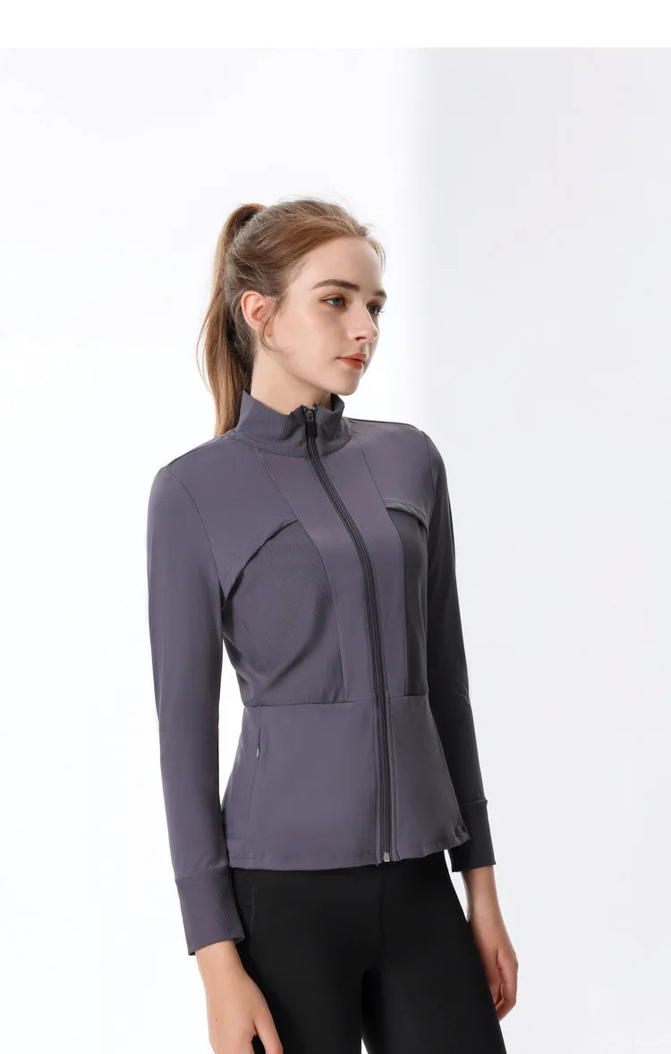 New Autumn SeasonsYoga Wear Women's Running Sportswear Tops Zip Up Sweatshirt Workout Fitness Clothes Cardigan Slim Tight Jacket