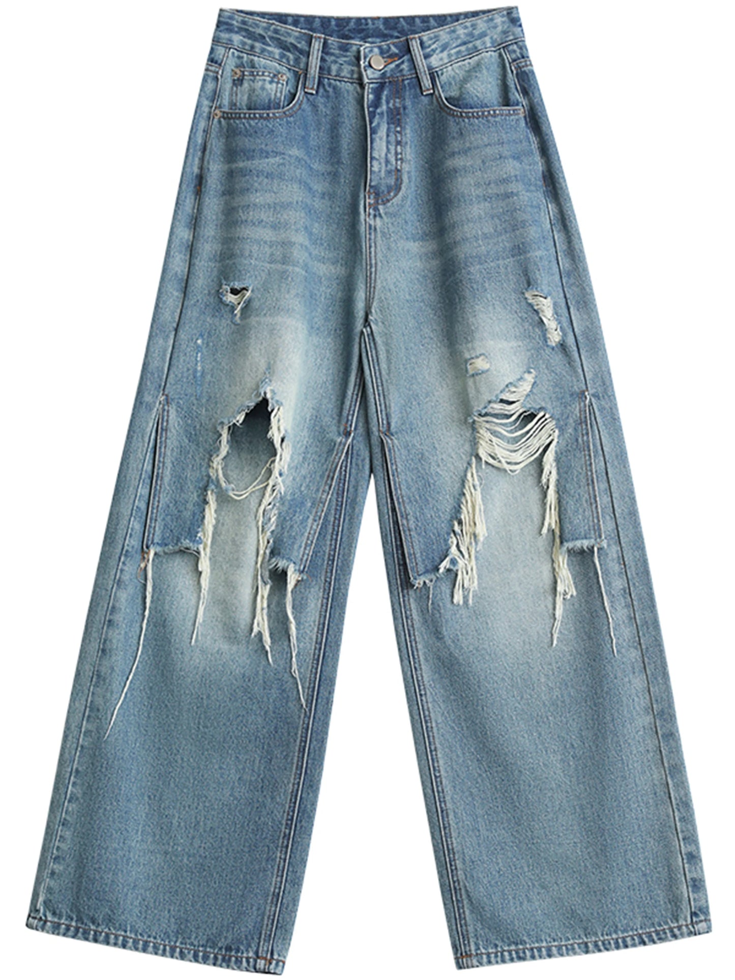 CHIC VEN Women Jeans Loose Casual High Waisted Wide Leg Ripped Rough Edge Denim Pants Female Trousers Spring Autumn 2025