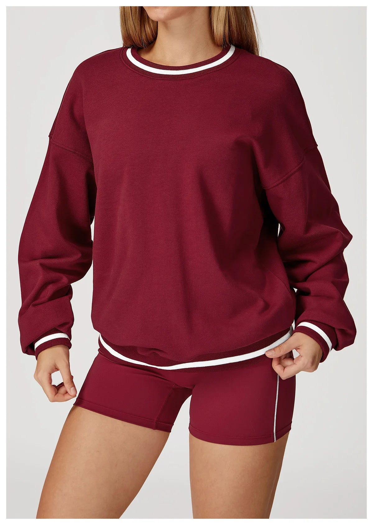 Women Long Sleeved New Winter Color Blocking Hoodie Outdoor Casual Running Sports Top Loose Round Neck Top Fashionable Hoodie