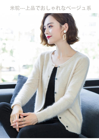 Women Cardigan Large Size Warm Pure Mink Cashmere Sweaters O-neck Loose Coat Female Sweater Ladies' Jacket Solid Knit Cardigans