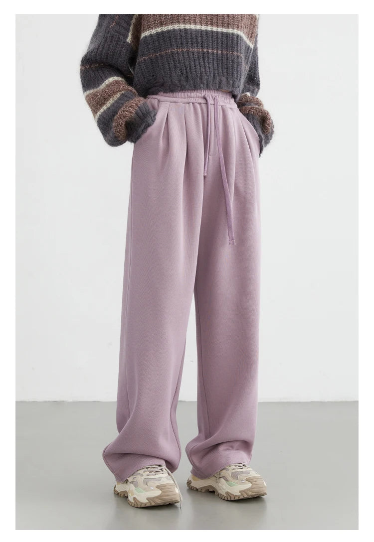 CHIC VEN Women's Pant Streetwear Solid Loose New Drawstring Sports Casual Trousers High Waisted Pants Autumn Winter 2025