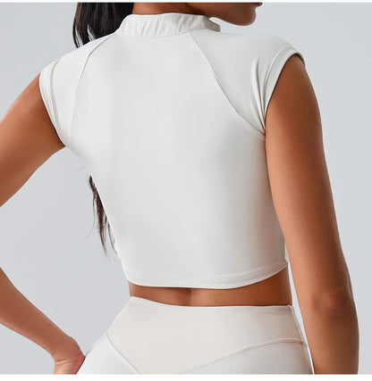 Zipper Sports Crop Top Women Short Sleeve Yoga Top Shirts Light Weight Gym Push Up Top Sports Shirt Running Workout Crop Tops
