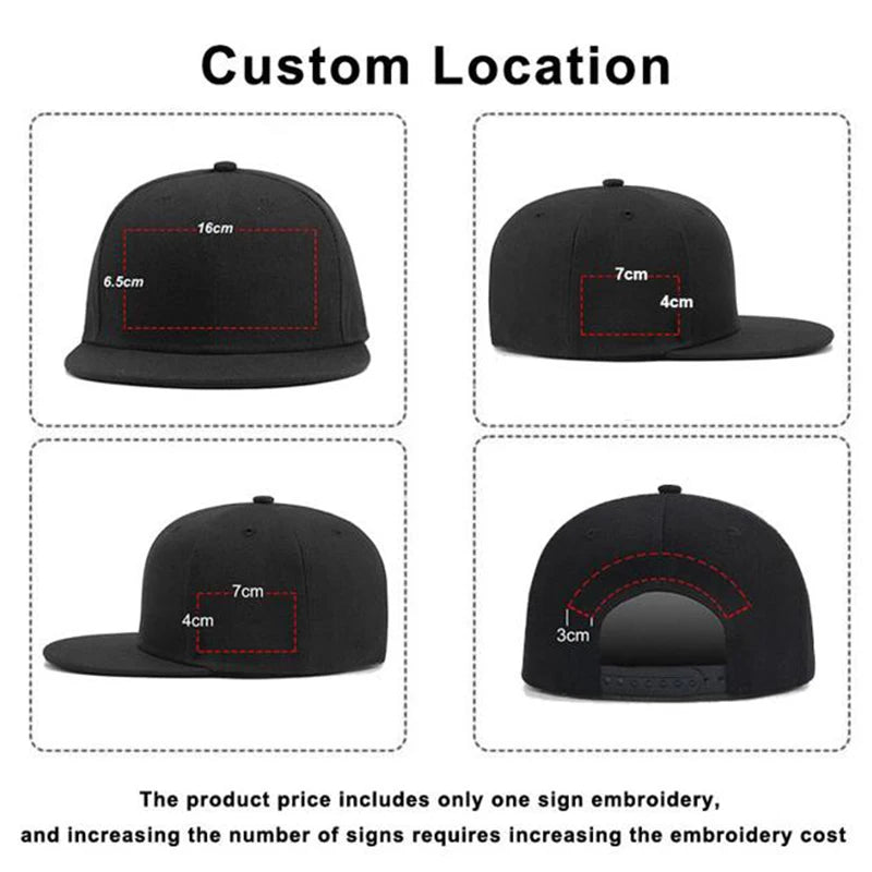 Custom Logo Snapback Cap Team Embroidery Monogram Baseball Hat Personalized Men Women Gorras Planas Hip Hop Bone Aba Reta