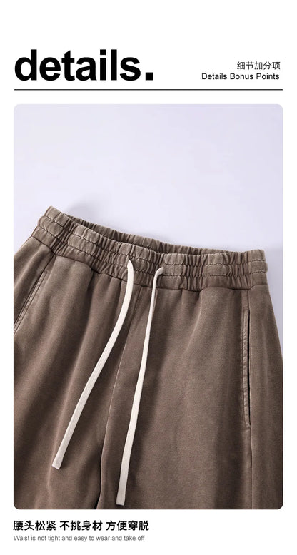 Custom LOGO Men's 320G retro fried snowflake 100% cotton high street scimitar straight tube old loose straight trousers