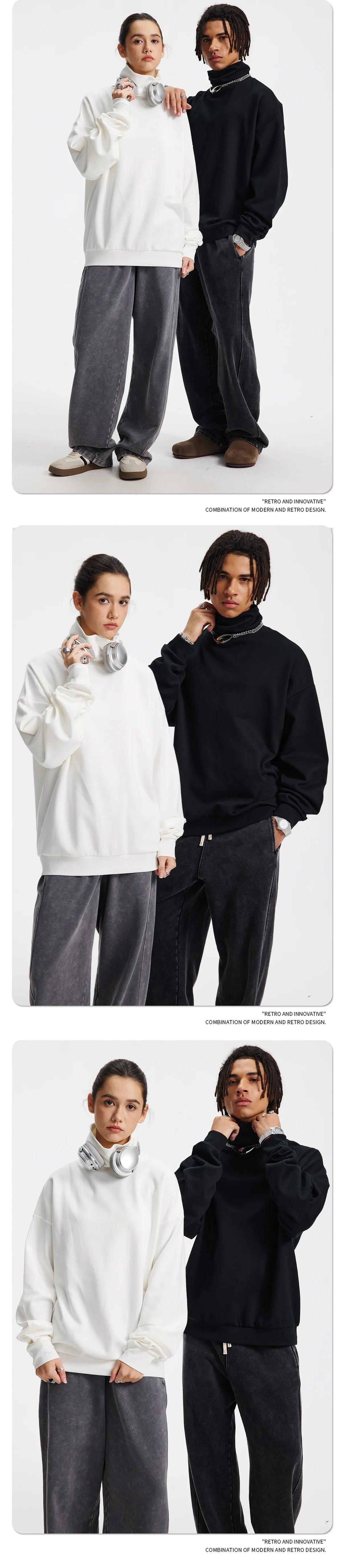 Custom LOGO Men's 305G Spring  Autumn New Cotton Polyester Turtleneck Casual Warm  High Elastic Couple Long Sleeve T-Shirt