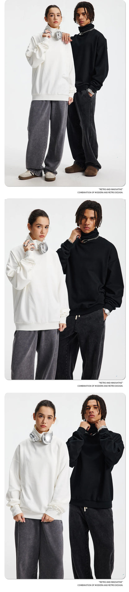 Custom LOGO Men's 305G Spring  Autumn New Cotton Polyester Turtleneck Casual Warm  High Elastic Couple Long Sleeve T-Shirt