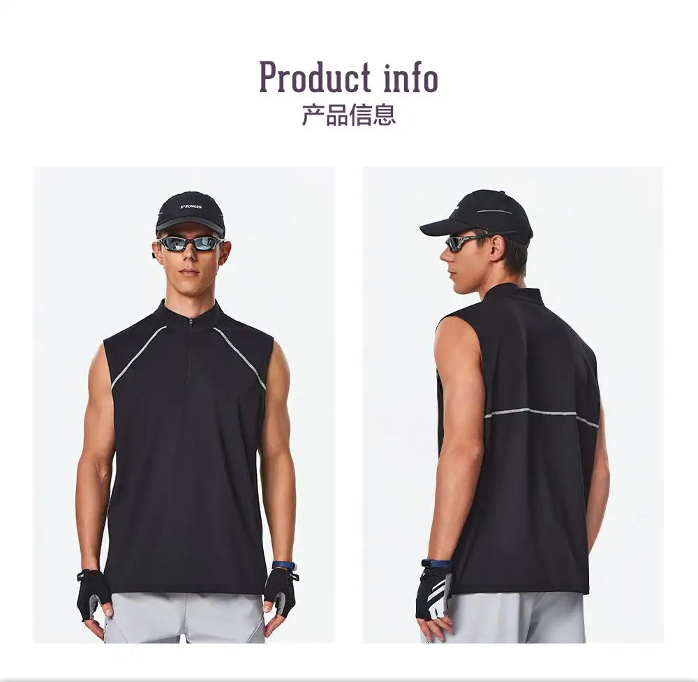 #461-XIYU Custom LOGO Half Zipper Gym Vest High Quality Shirt Sleeveless T-shirts Men Tank Tops Running Fitness Sports Vest Men