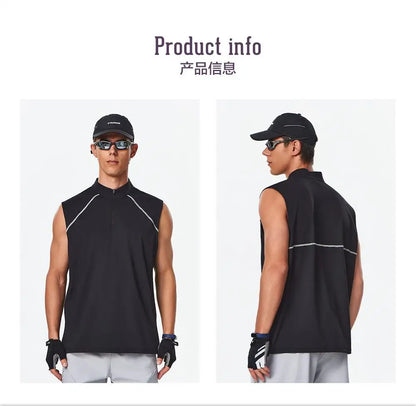 #461-XIYU Custom LOGO Half Zipper Gym Vest High Quality Shirt Sleeveless T-shirts Men Tank Tops Running Fitness Sports Vest Men