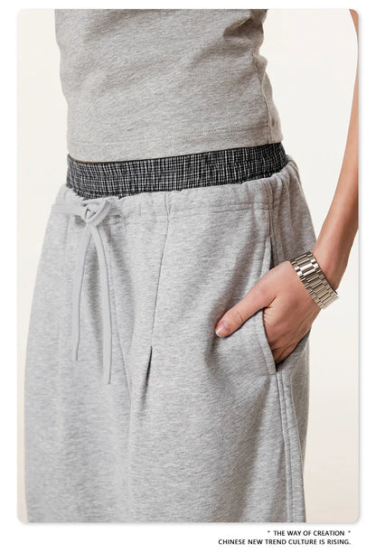 Custom LOGO Men's 2025 Summer 280G American Neutral Wind Splicing Double Waist Wide Leg Pants Sports Straight Couple Sweatpants