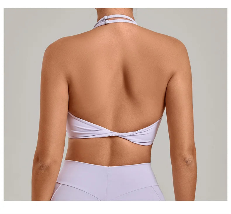 TRY TO BN Yoga Sports Bra Women's Zipper Halter Neck Naked Feeling Backless Underwear Fitness Tops Workout Running Gym Clothing