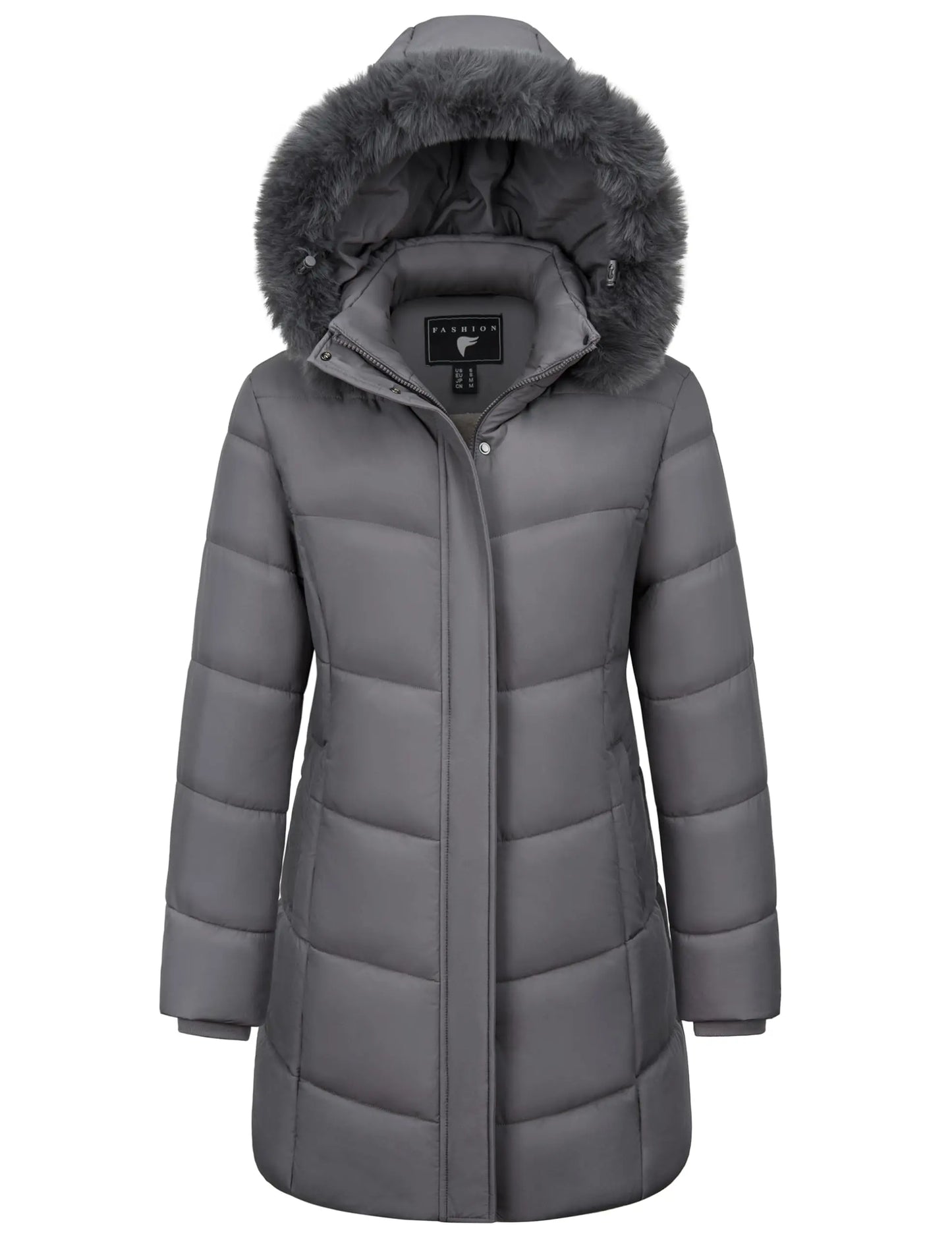 TACVASEN Womens Fleece Long Padding Winter Jacket Down Puffer Outwear with Removable Hood Waterproof Windproof Thicken Park Coat