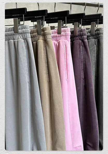 Custom LOGO Men's 320G retro fried snowflake 100% cotton high street scimitar straight tube old loose straight trousers