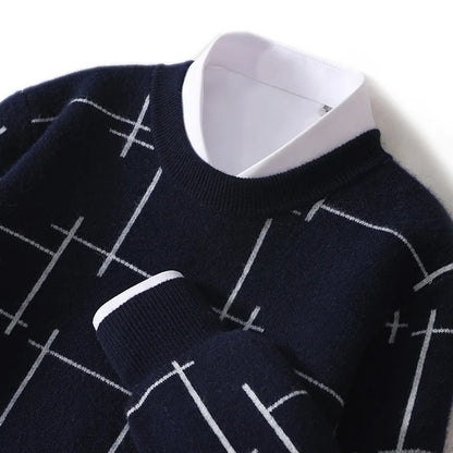 Autumn/Winter 100% Pure Wool Men's O-Neck Thick Business Sweater Loose Casual Wool Knit Bottoming Shirt Men's Sweater