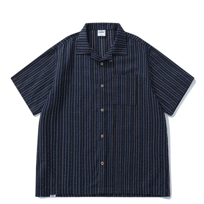 2026 Summer New Japanese Retro Amekaji Cuban Collar Short Sleeved Shirt Men's and Women's Loose Workwear Shirt