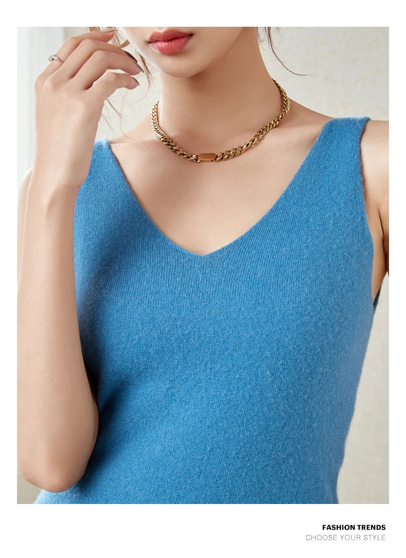 Women's Spring and Autumn 2026 New 100% Merino Wool V-Neck Pullover Knitted Suspender Casual Soft Inner Vest Women's Clothing