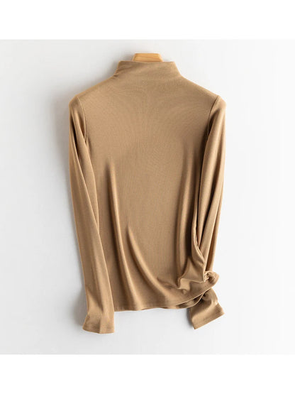 SuyaDream, Women Bottoming T Shirt, Silk Viscose Blend, Long Sleeves, Solid Basic Thermal  Shirt, 2024 Autumn Winter Top
