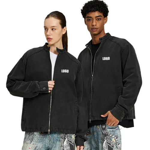 Custom LOGO men's 330G cotton stand-up collar jacket old coat autumn and winter new 2026 American retro boxy short and wide top