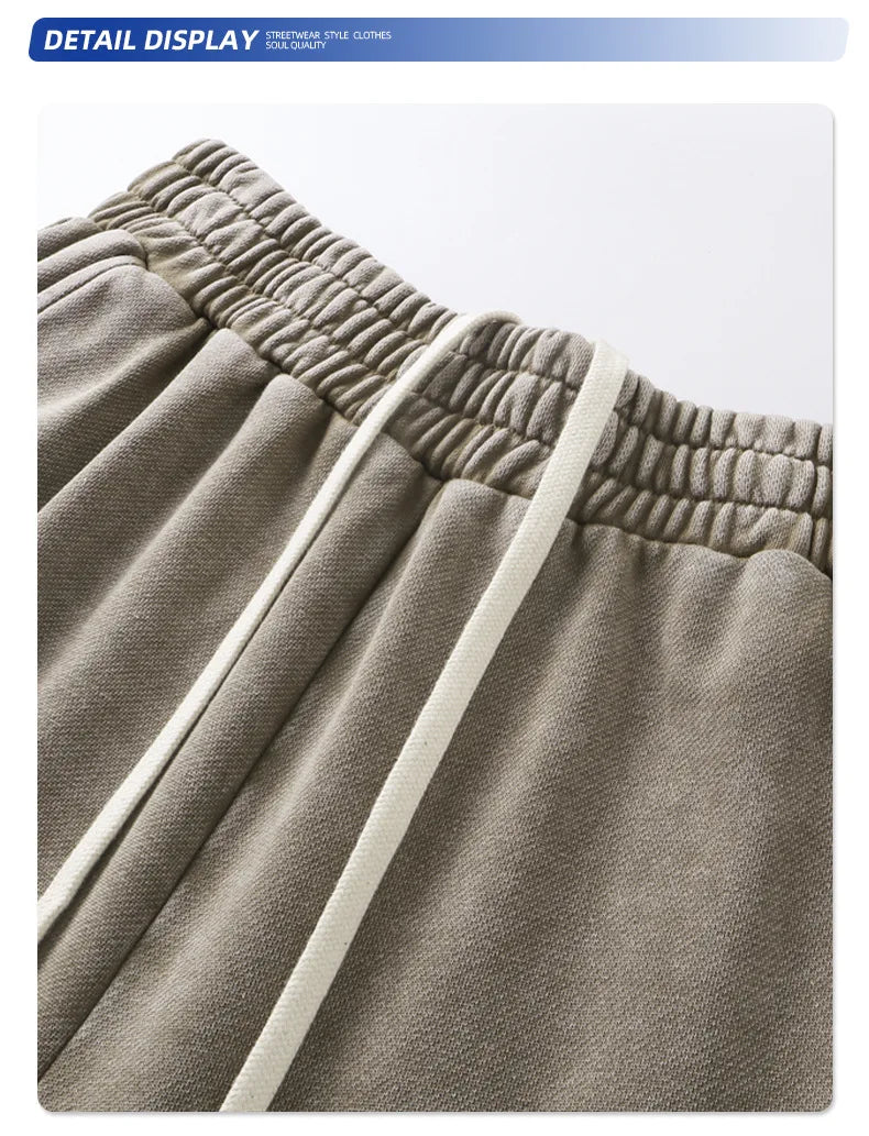 Custom LOGO Men's New 380G Heavy 100% Cotton 2025 Loose Retro Wide Leg Scattered Sports Casual Pants